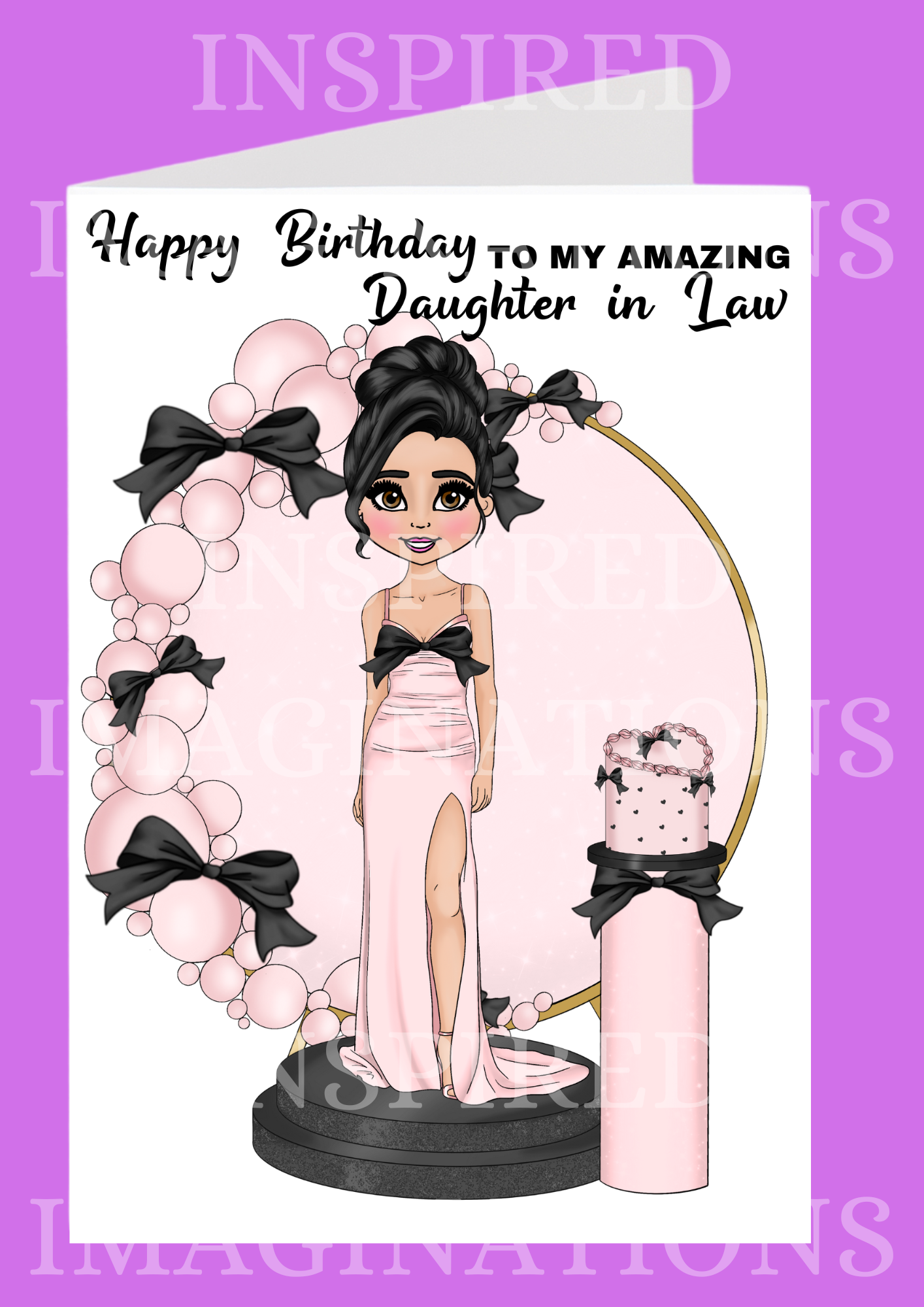Pink Glam & Black Bow Birthday Card