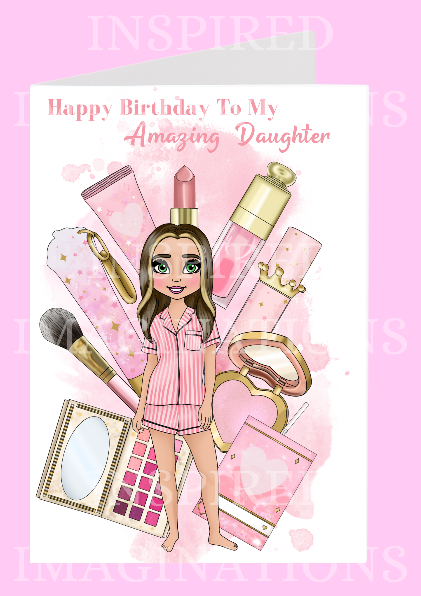 Stripe Pyjamas Make Up Birthday Card
