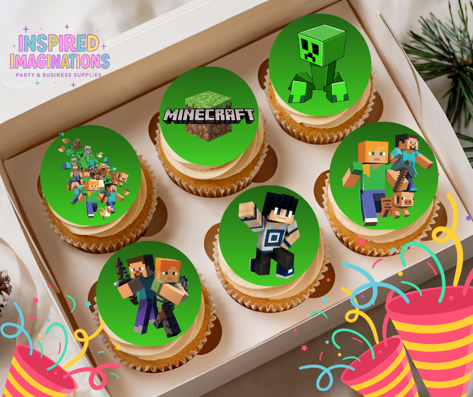 Green Gaming Edible Cupcake Toppers – 12 Block Game Cupcake Decorations – Icing Sheet or Rice Paper Edible Cake Toppers
