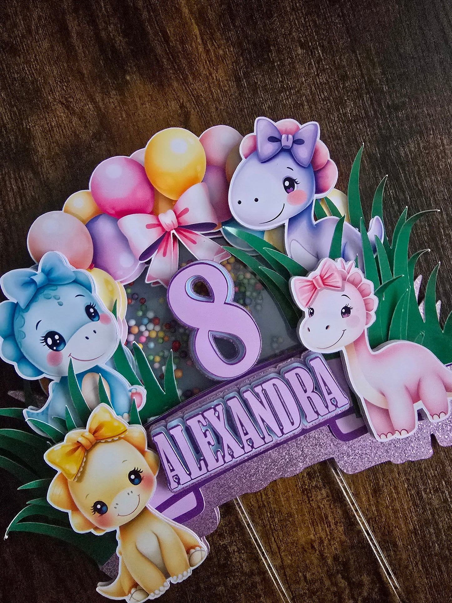 Pastel Dinosaur Birthday Cake Topper - Personalised Name & Age - Cute Dino Party Decorations
