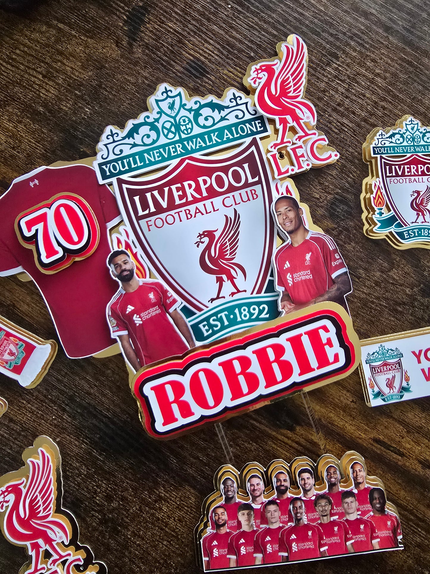 Football Fan Cake Topper Set - Personalised Name & Age - Red Team Birthday Cake Decorations