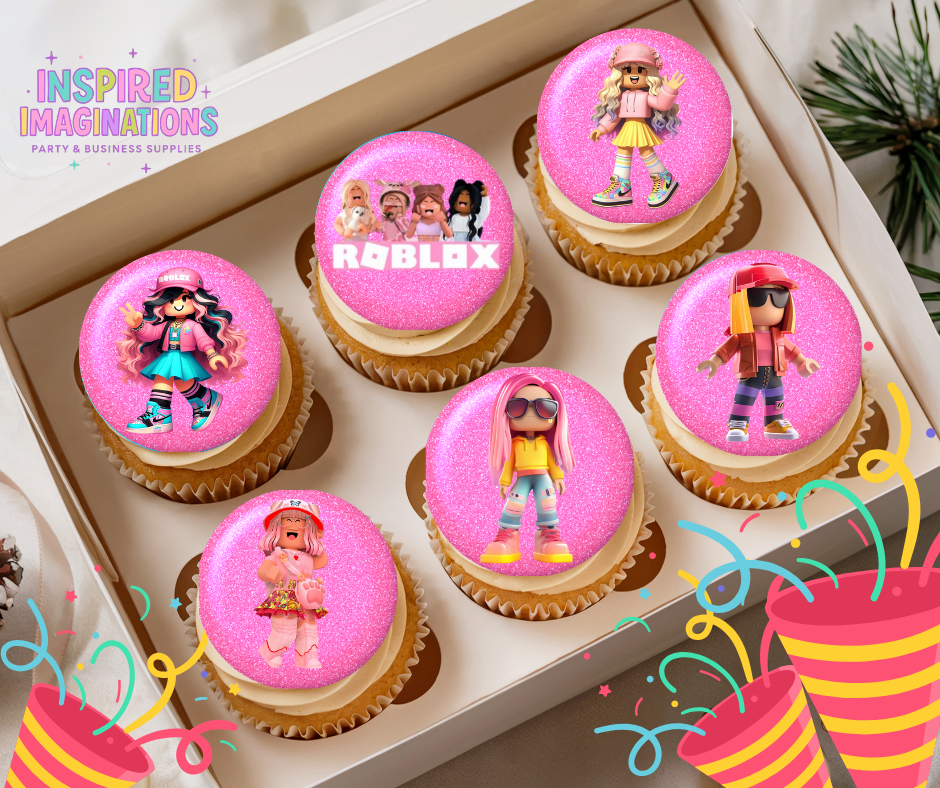 Pink Gaming Edible Cupcake Toppers – 12 Gamer Girl Cupcake Decorations – Icing Sheet or Rice Paper Edible Cake Toppers