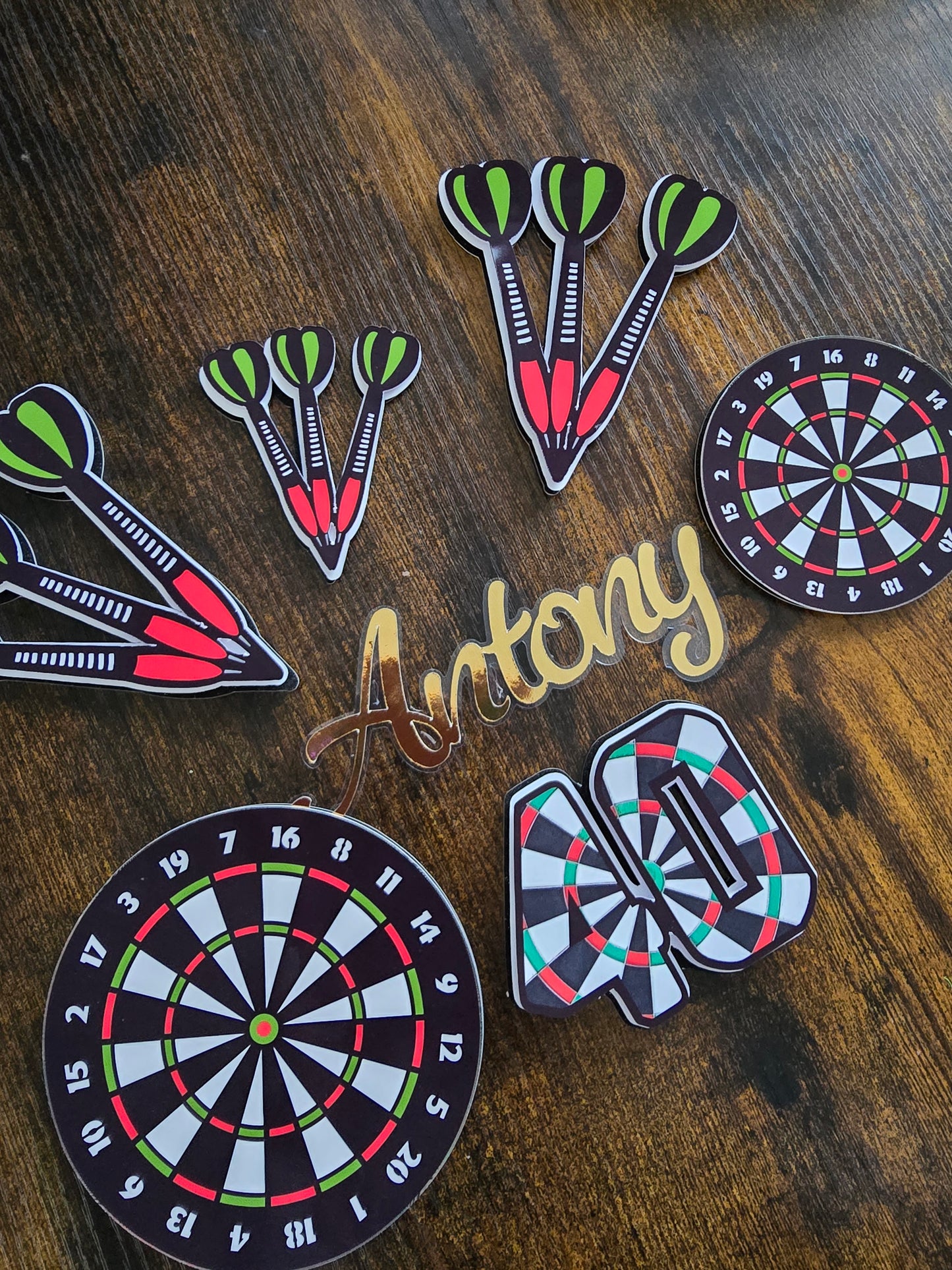 Personalised Darts Cake Topper Set – Custom Name & Age Dartboard Birthday Cake Decorations – Darts Theme Party Cake Toppers