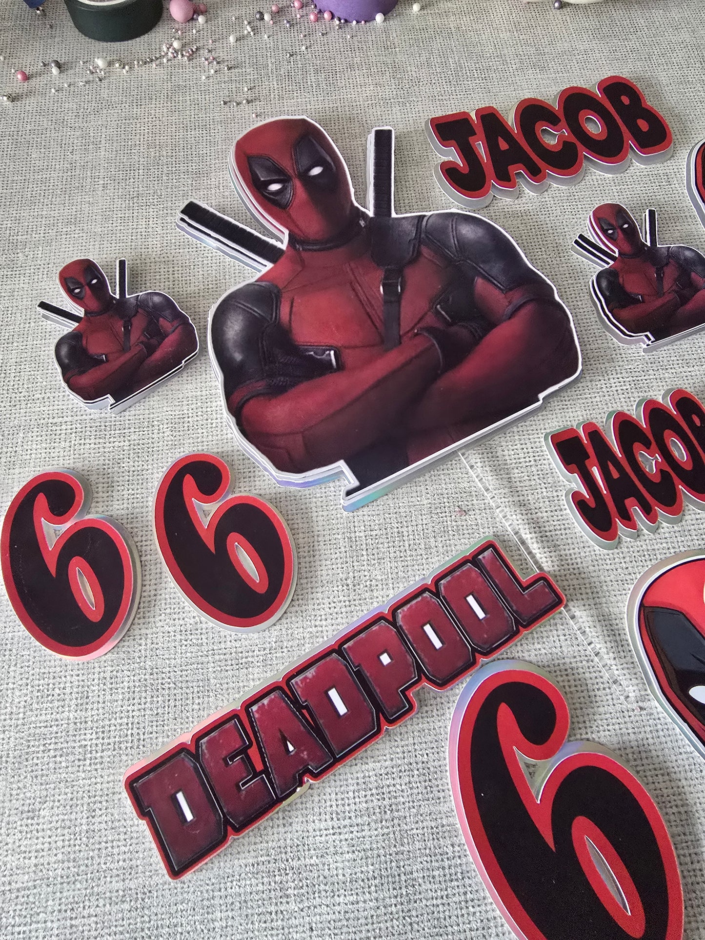 Personalised Red Superhero Cake Topper Set – Custom Name & Age Birthday Cake Decorations – Comic Hero Theme