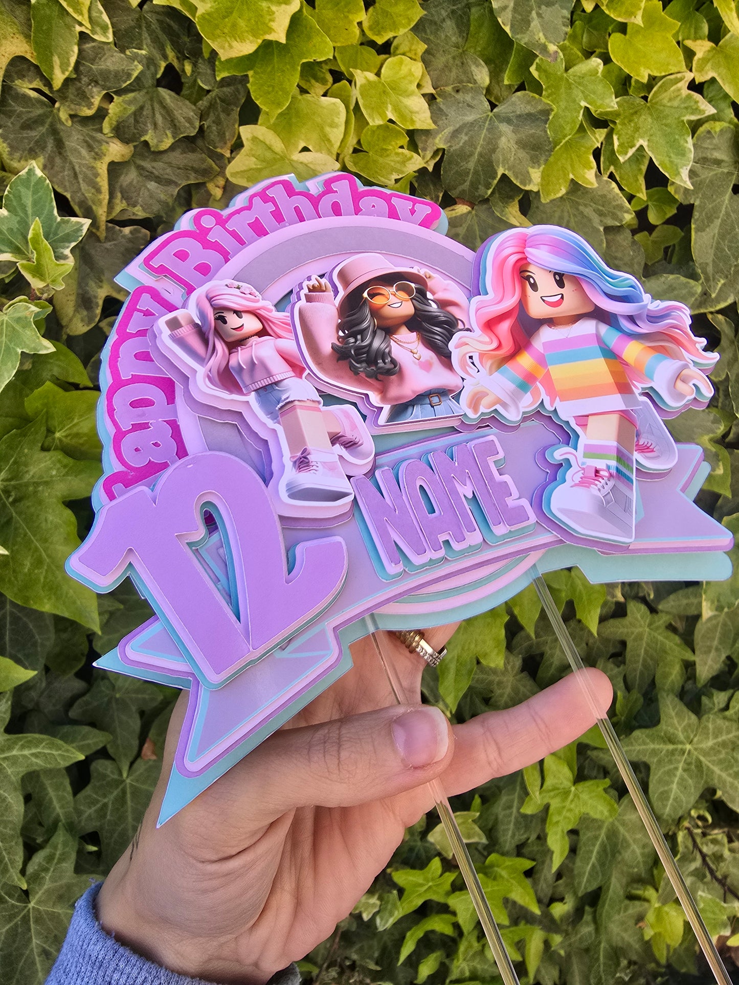 Girly Roblox Cake Topper