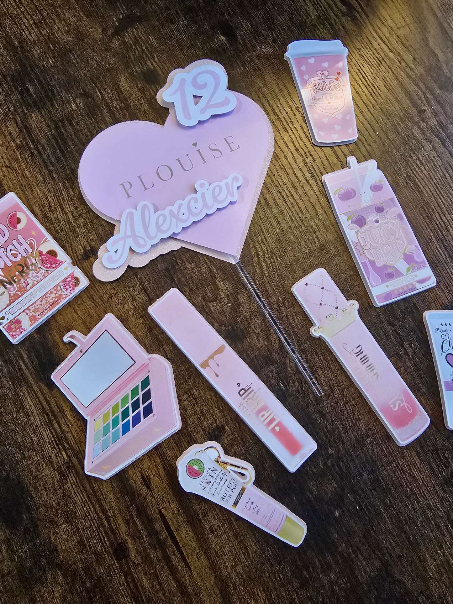 Glam Girl Cake Topper Set - Personalised Name & Age - Makeup Theme Birthday Cake Decorations