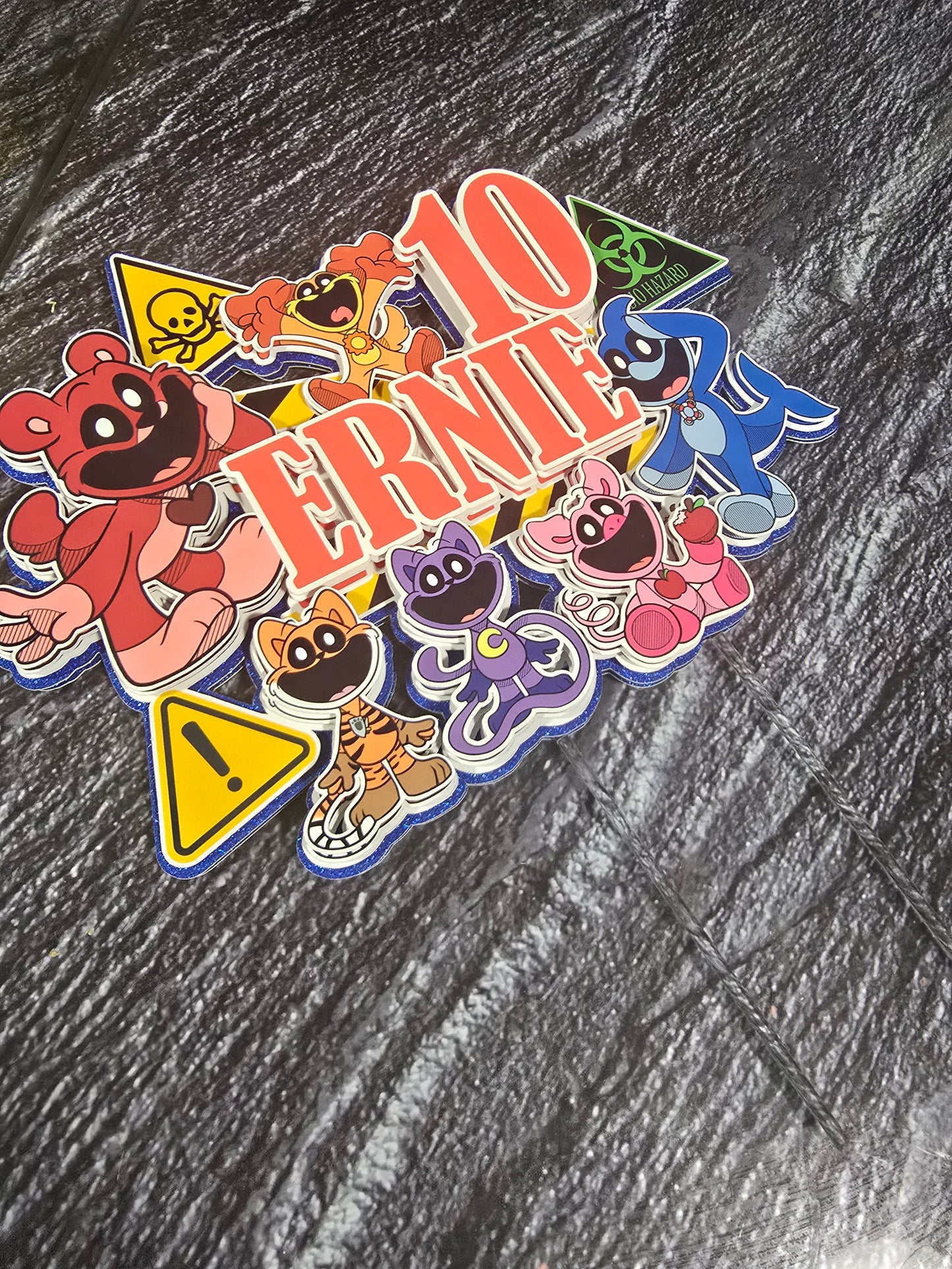 Cartoon Hazard Birthday Cake Topper - Personalised Name & Age - Kids Fun Character Party Decorations