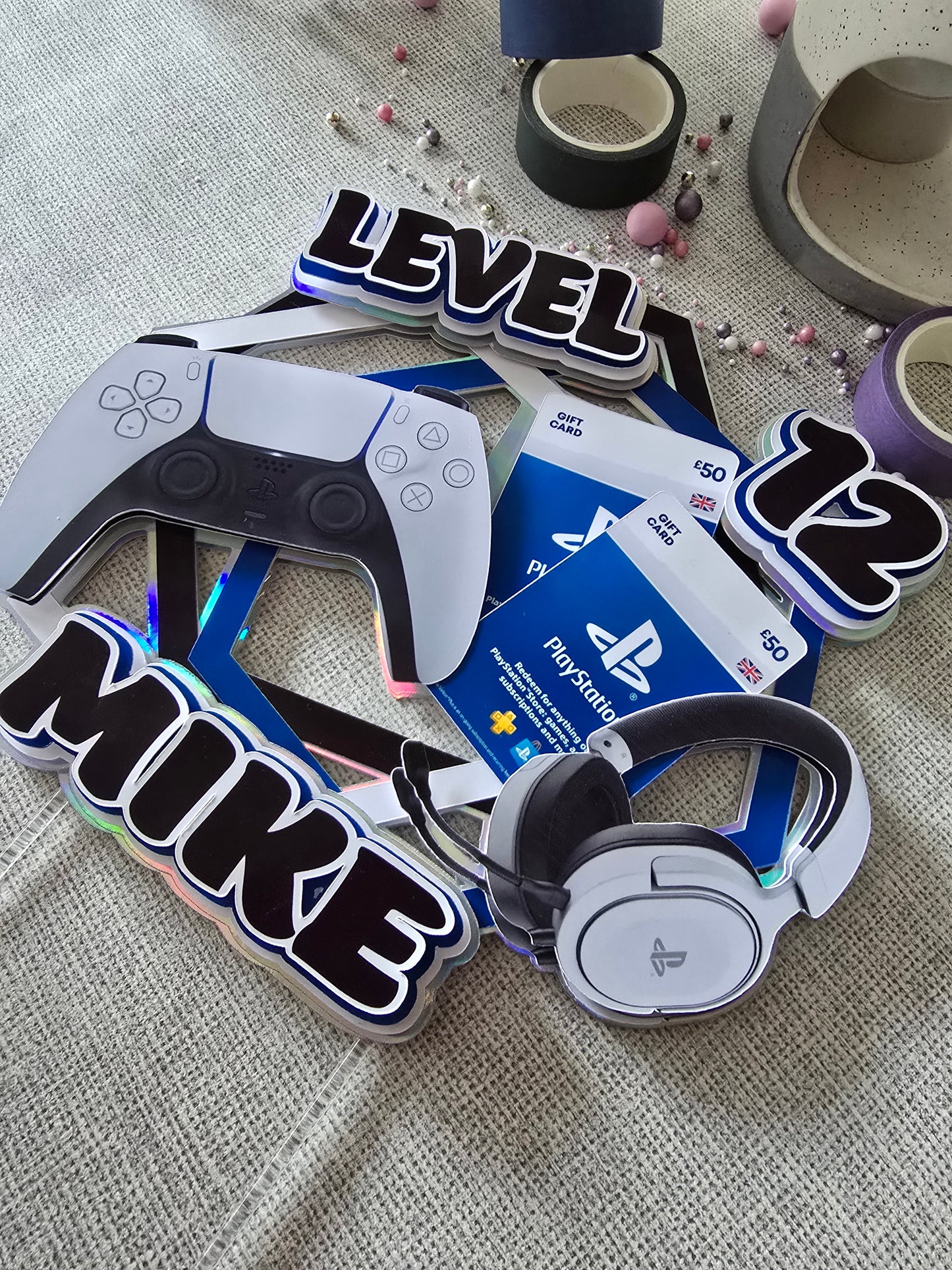 Personalised Gaming Cake Topper – Gamer Birthday Cake Decoration – Custom Name & Age – Console Theme Party Topper
