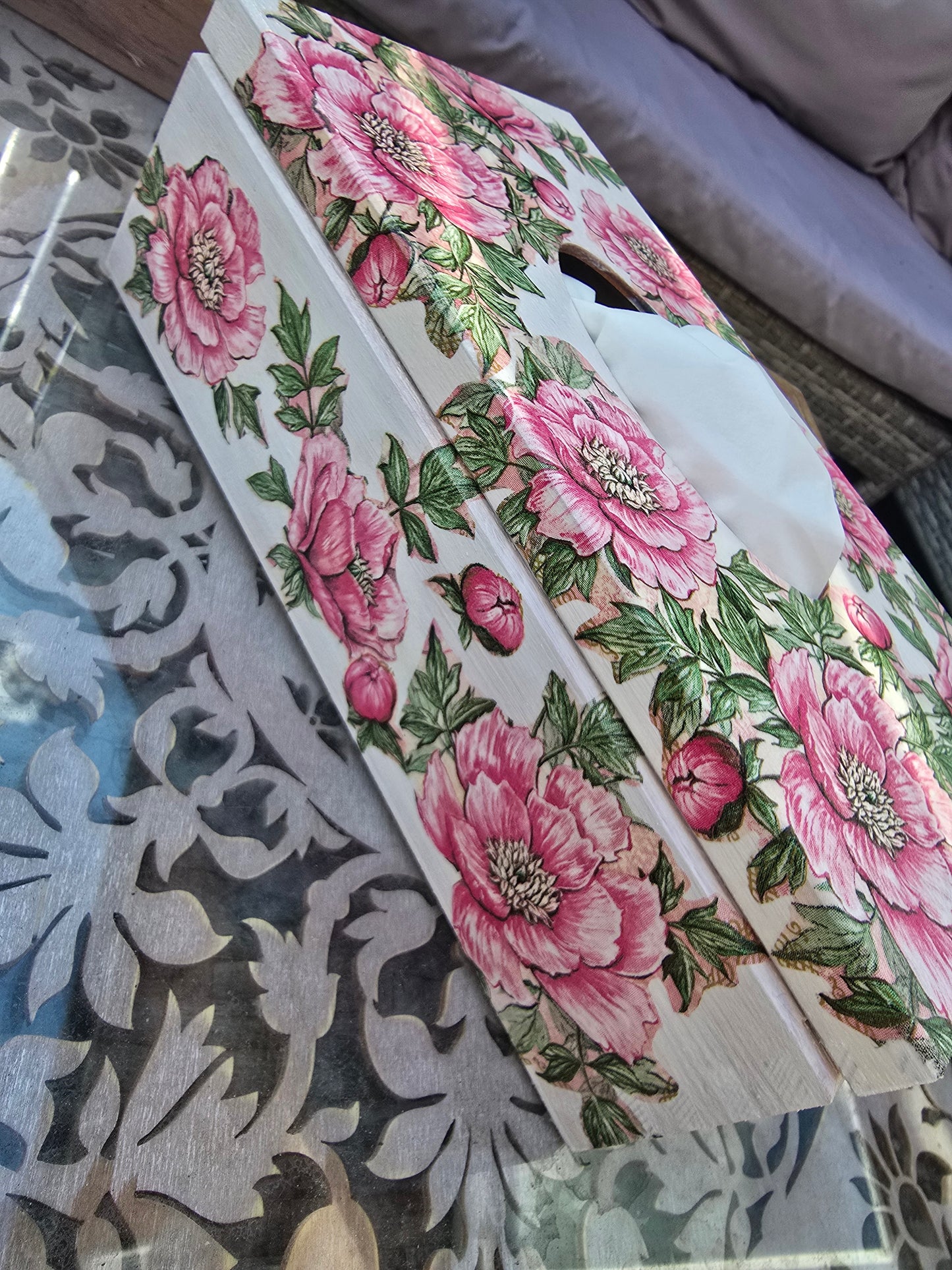 Pink Flowers Tissue Box