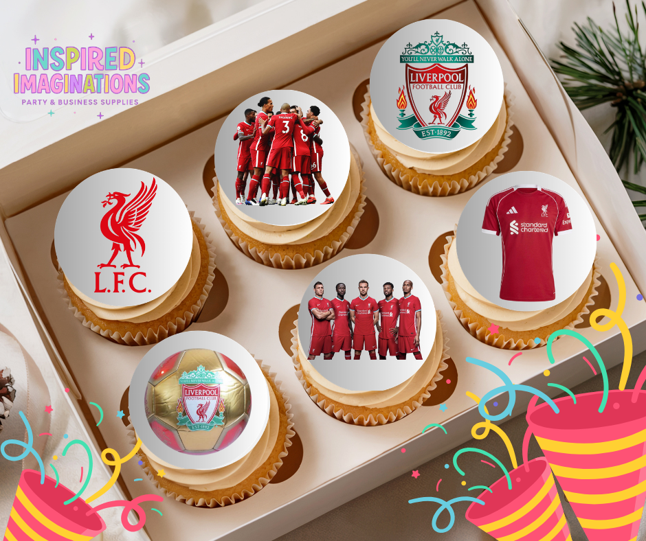 Red Football Edible Cupcake Toppers – 12 Soccer Cupcake Decorations – Icing Sheet or Rice Paper Edible Cake Toppers