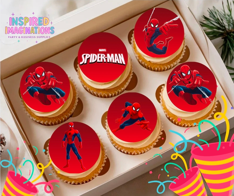 Superhero Edible Cupcake Toppers – 12 Red Hero Cupcake Decorations – Icing Sheet or Rice Paper Edible Cake Toppers