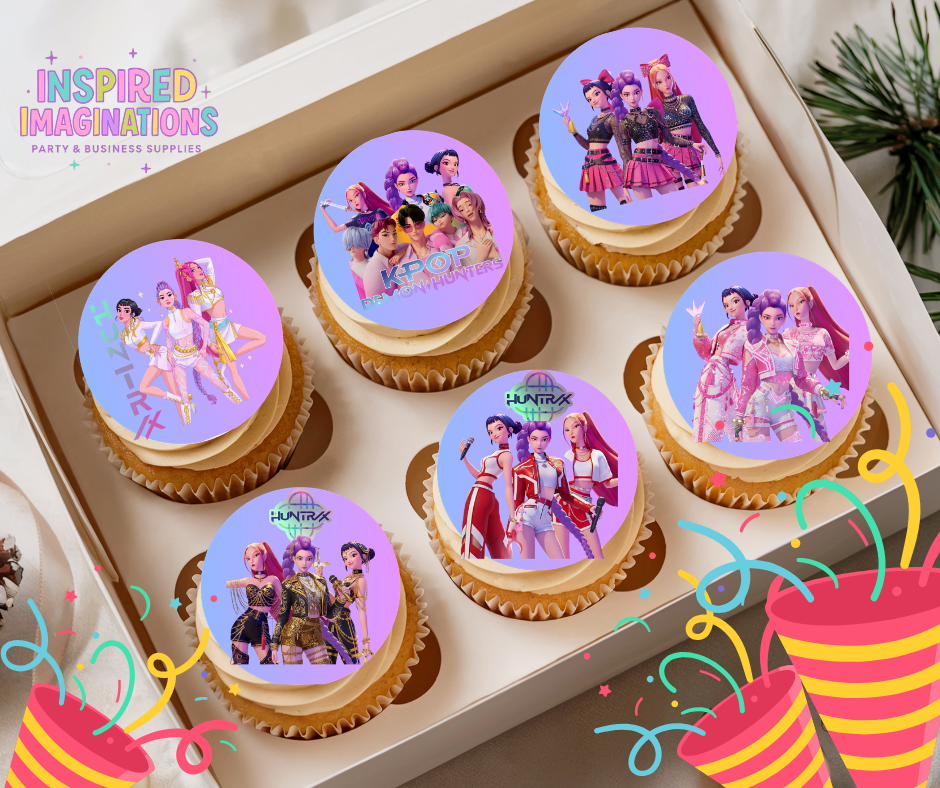 K-Pop Demon Hunters Edible Cupcake Toppers – 12 Personalised Cupcake Toppers – Icing or Rice Paper Cake Decorations