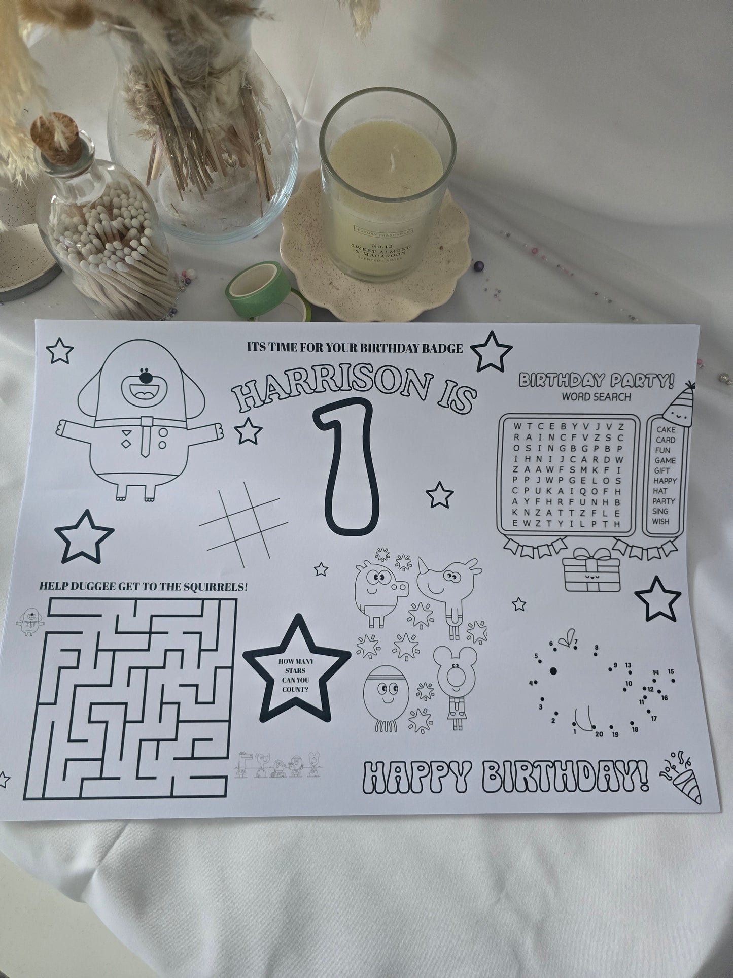 Personalised Colouring & Activity Placemats - A4 & A3 Birthday Party Activity Sheets