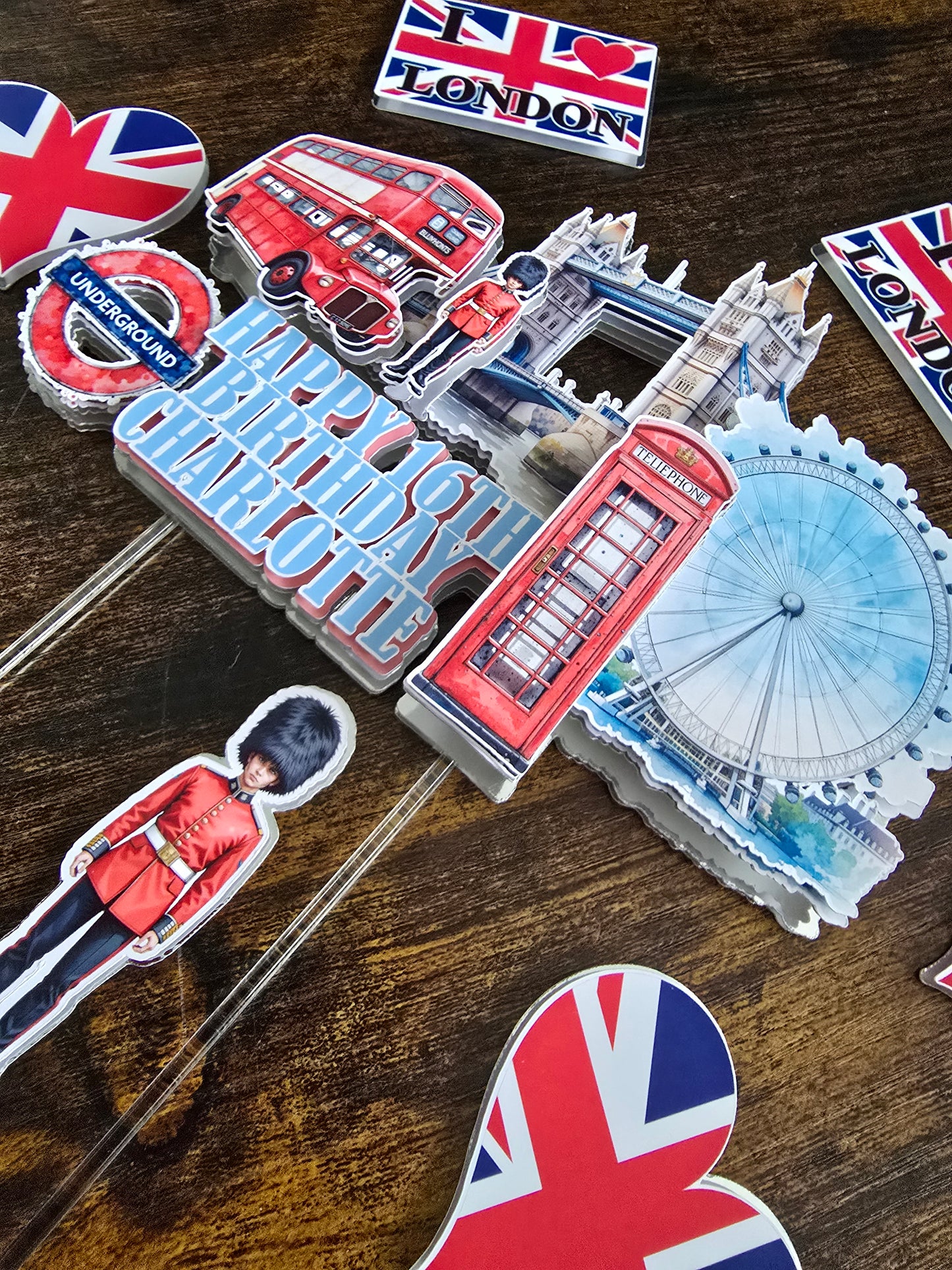 Personalised London Birthday Cake Topper Set – Custom Name & Age UK Theme Decorations – London Party Cake Decor