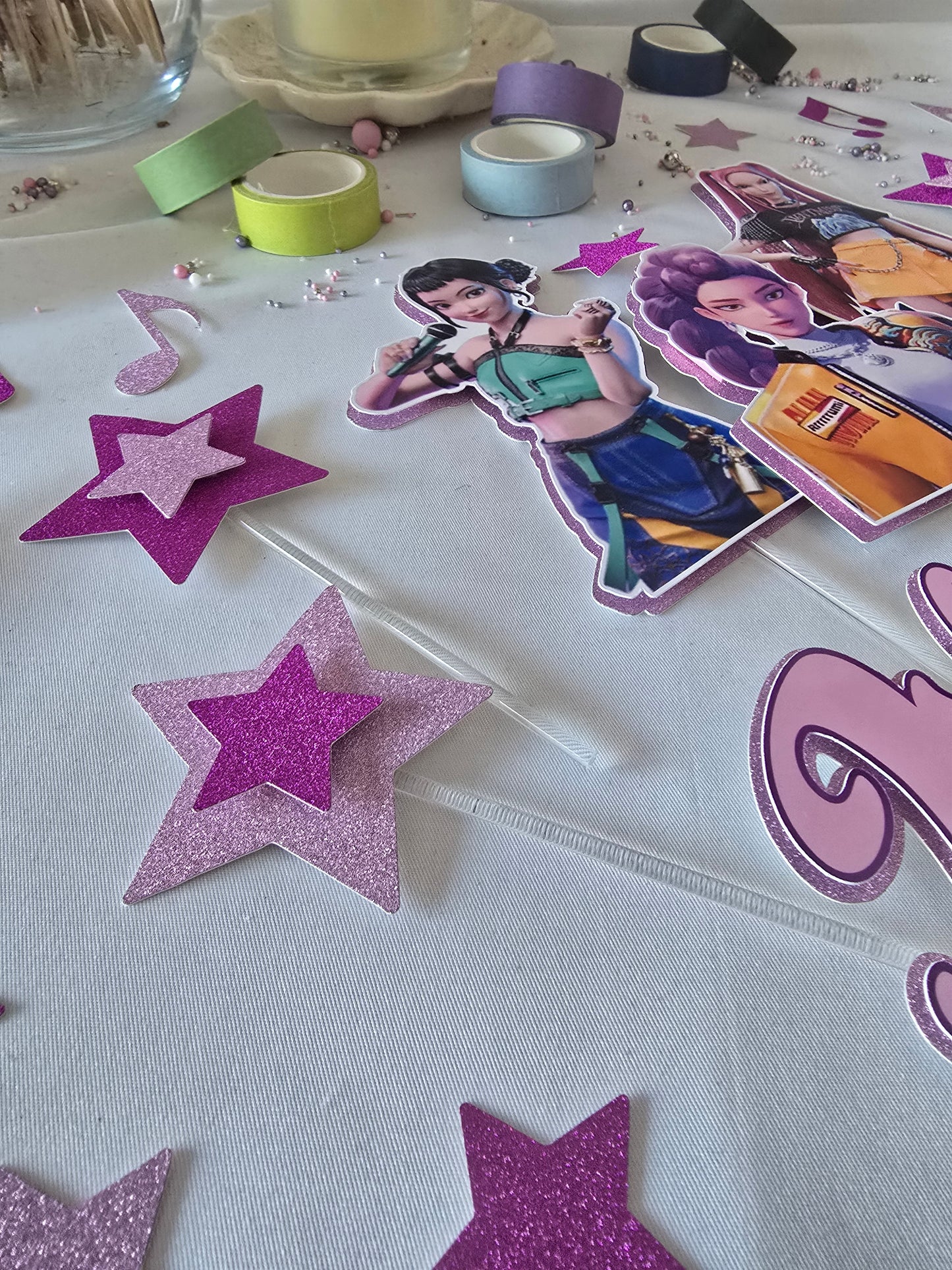 Pop Star Girl Cake Topper Set - Personalised Name & Age - Music Birthday Cake Decorations