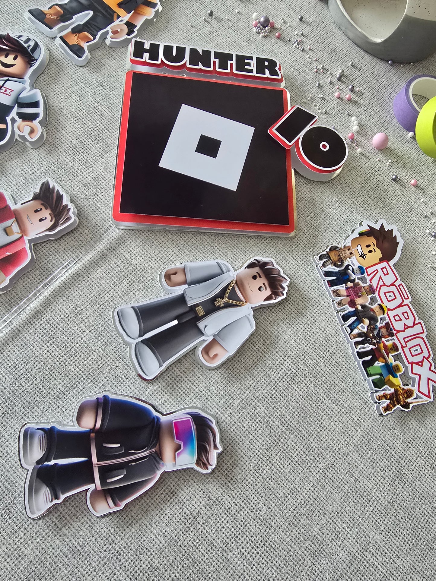 Personalised Gaming Avatar Cake Topper Set – Custom Name & Age Birthday Decorations – Gamer Party Theme