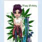 Green Lover Girl Birthday Card