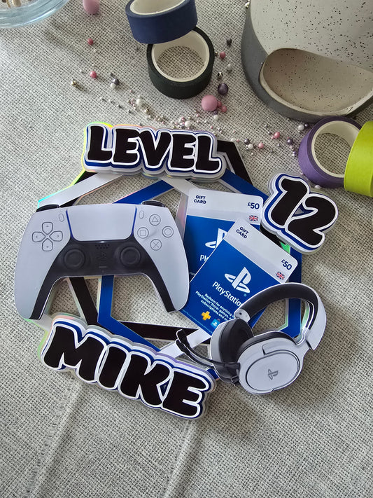 Personalised Gaming Cake Topper – Gamer Birthday Cake Decoration – Custom Name & Age – Console Theme Party Topper