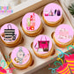 Pink Beauty Edible Cupcake Toppers – 12 Glam Cupcake Decorations – Icing Sheet or Rice Paper Edible Cake Toppers