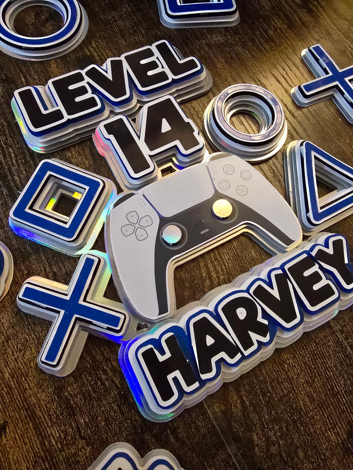 Gaming Birthday Cake Topper Set - Personalised Name & Age - Level Up Cake Decorations