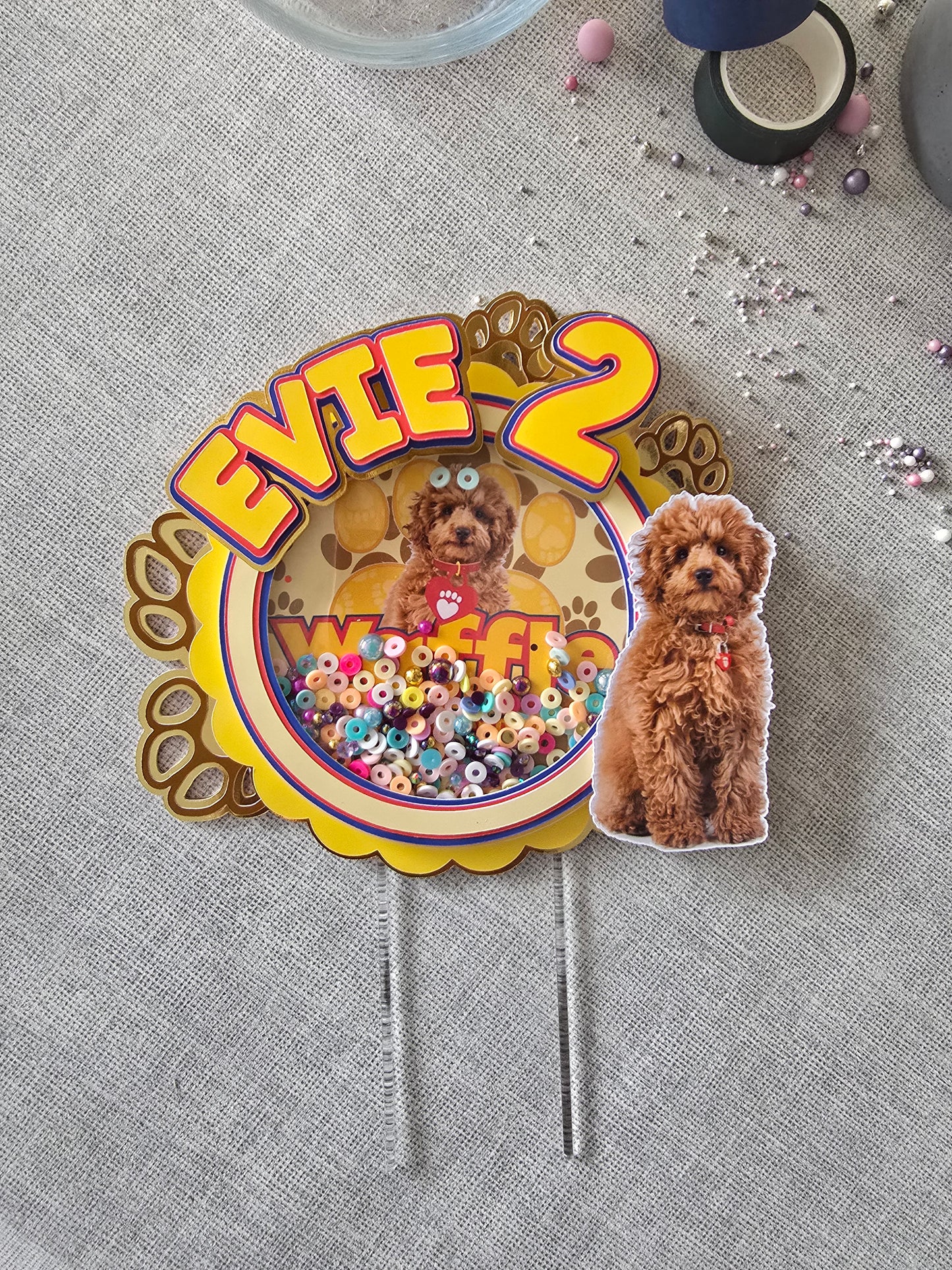 Personalised Puppy Cake Topper – Custom Name & Age Birthday Decoration – Dog Theme Birthday Cake Topper