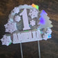 Winter ONE Birthday Cake Topper - Personalised Name & Age - Snowflake First Birthday Decorations