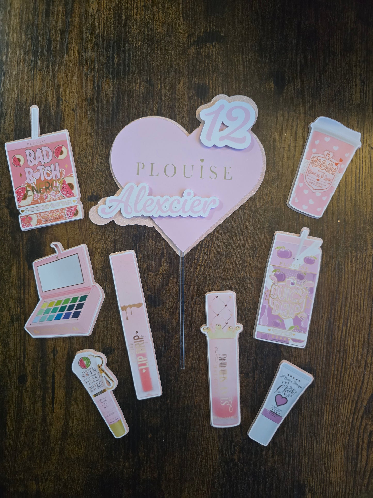 Glam Girl Cake Topper Set - Personalised Name & Age - Makeup Theme Birthday Cake Decorations