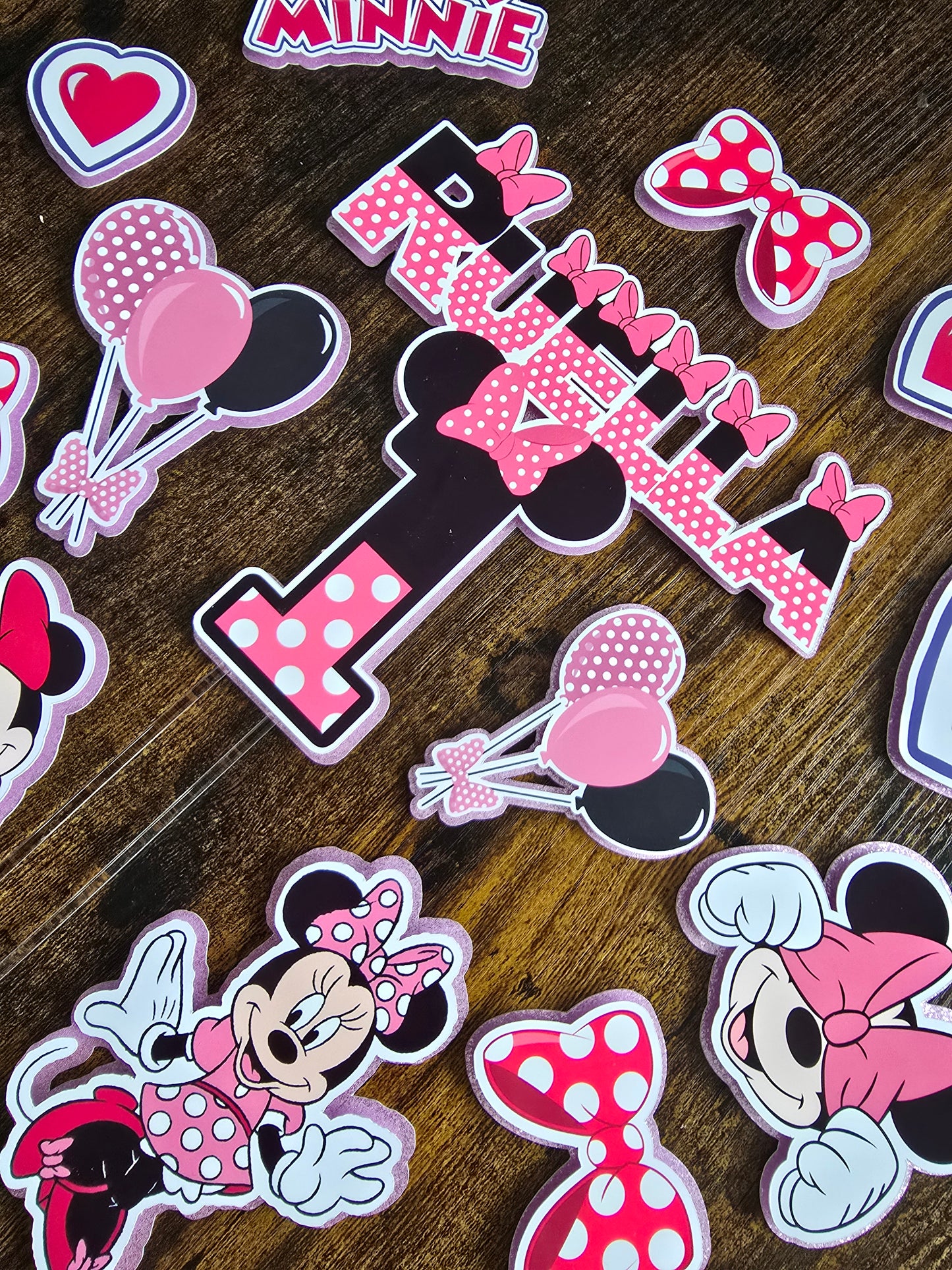 Pink Mouse Inspired Cake Topper Set – Personalised Girls Birthday Cake Decorations – Polka Dot Birthday Cake Topper