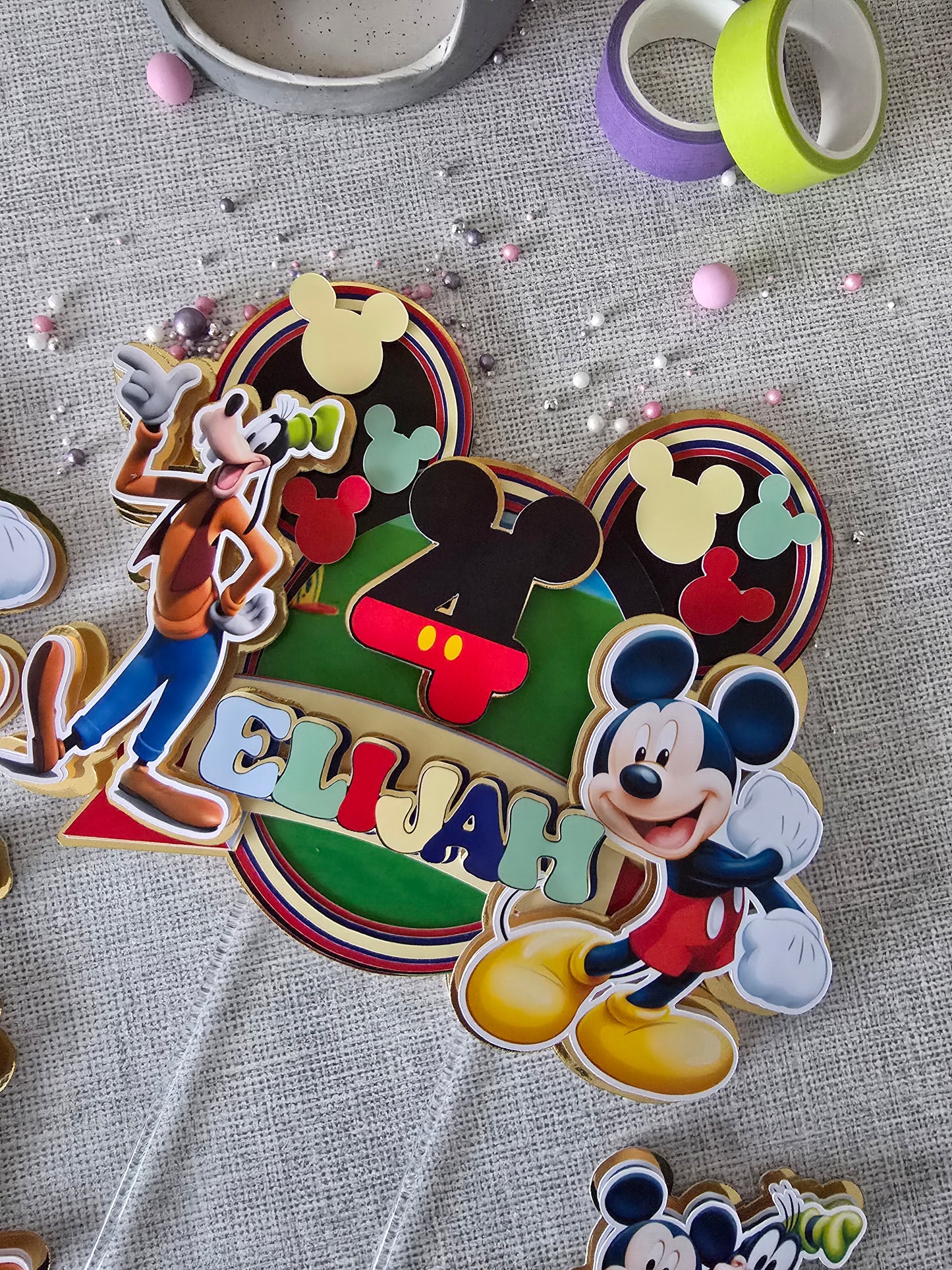 Personalised Cartoon Mouse Cake Topper Set – Custom Name & Age Birthday Decorations – Classic Cartoon Theme