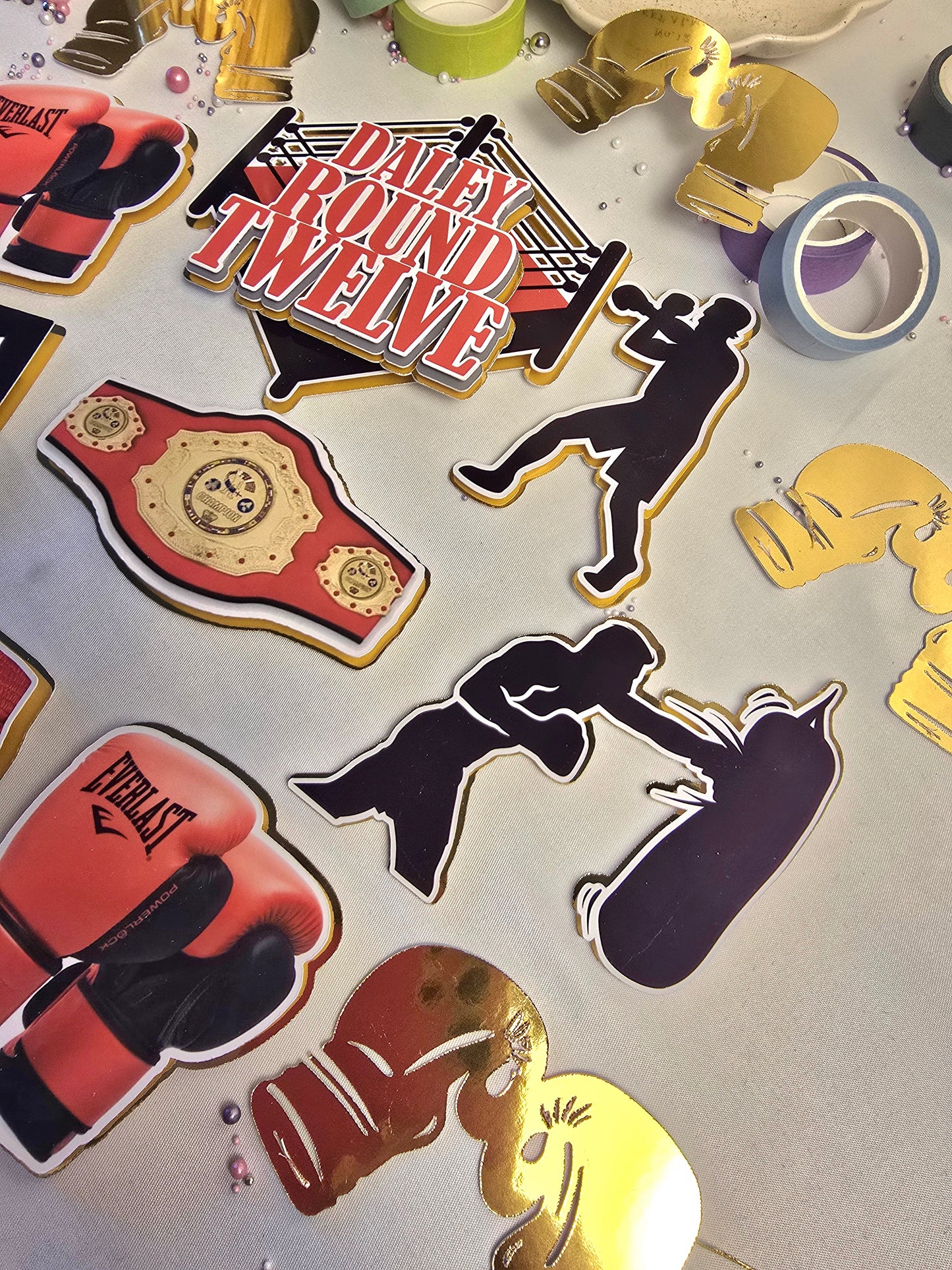 Personalised Boxing Birthday Cake Topper Set – Boxing Theme Cake Decorations – Boxer Birthday Cake Topper