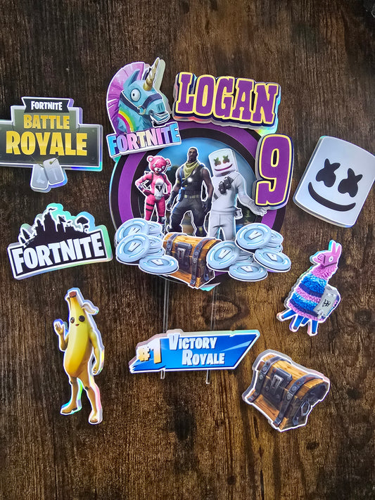 Personalised Gaming Battle Cake Topper Set – Custom Name & Age Gamer Birthday Cake Decorations – Video Game Party Cake Toppers