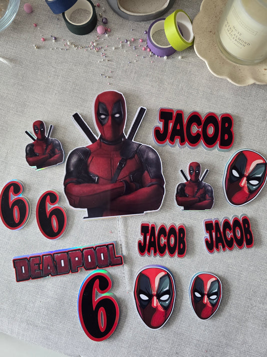 Personalised Red Superhero Cake Topper Set – Custom Name & Age Birthday Cake Decorations – Comic Hero Theme