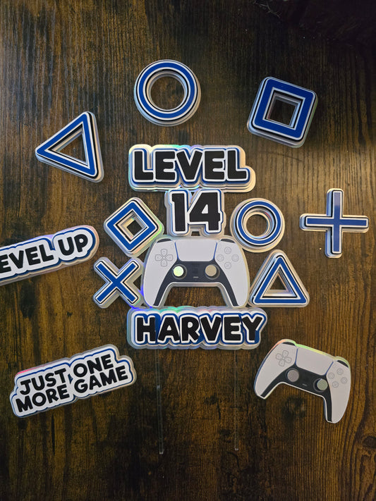 Gaming Birthday Cake Topper Set - Personalised Name & Age - Level Up Cake Decorations