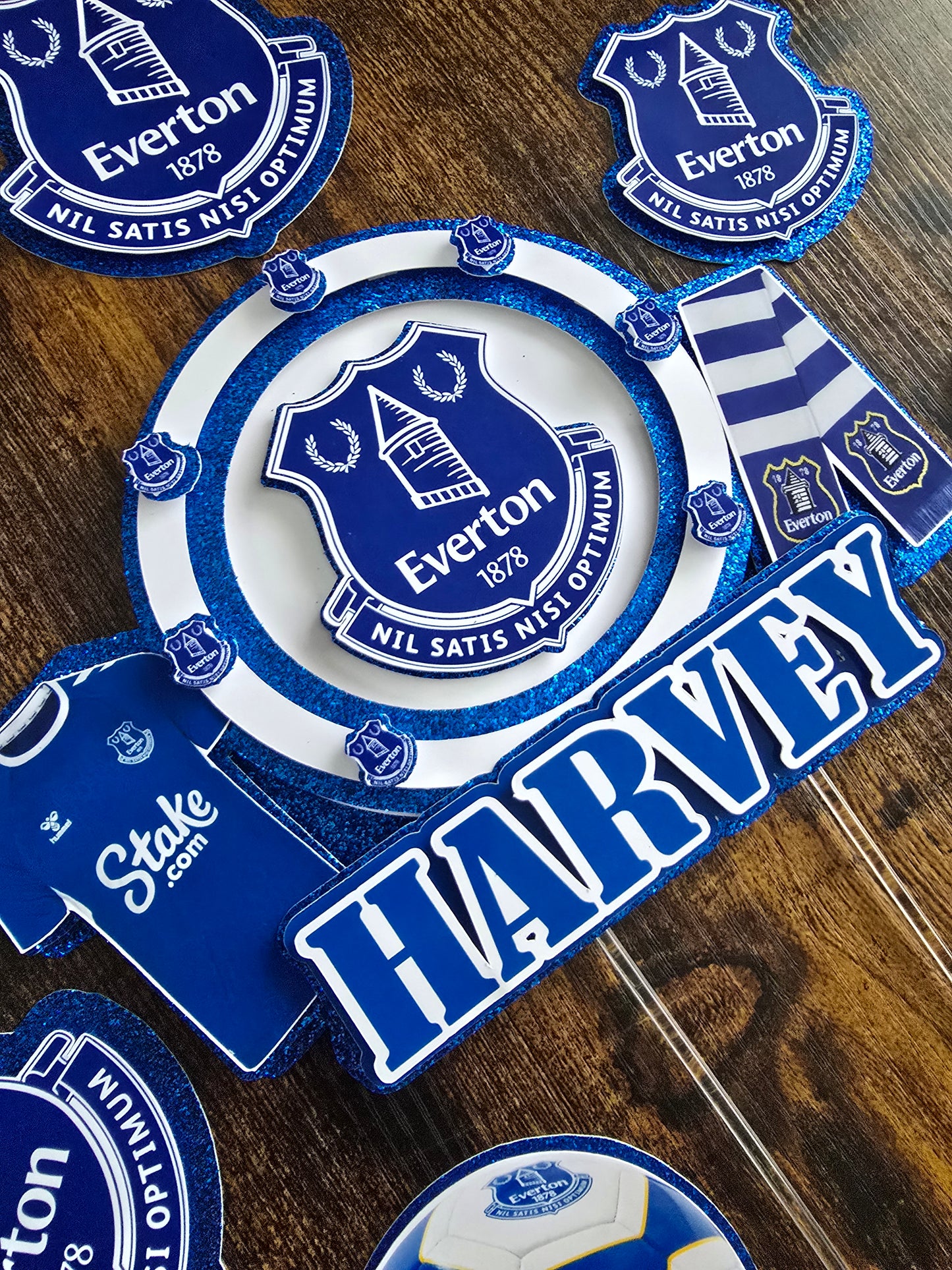 Personalised Football Cake Topper – Blue Football Birthday Cake Topper – Custom Name & Age Football Cake Decoration