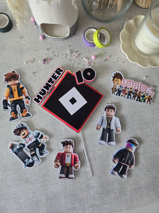 Personalised Gaming Avatar Cake Topper Set – Custom Name & Age Birthday Decorations – Gamer Party Theme