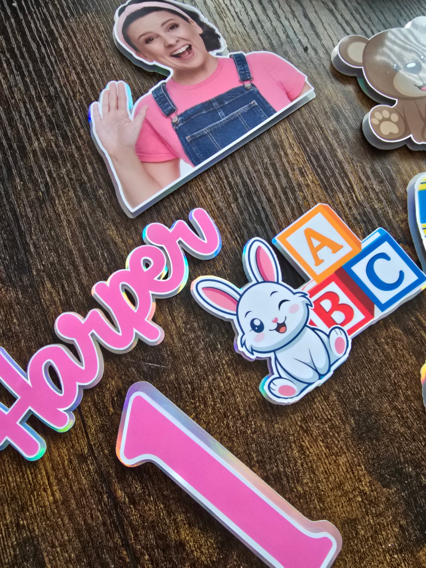 Personalised First Birthday Cake Topper Set – Custom Name & Age Kids Character Theme Cake Decorations – 1st Birthday Cake Topper