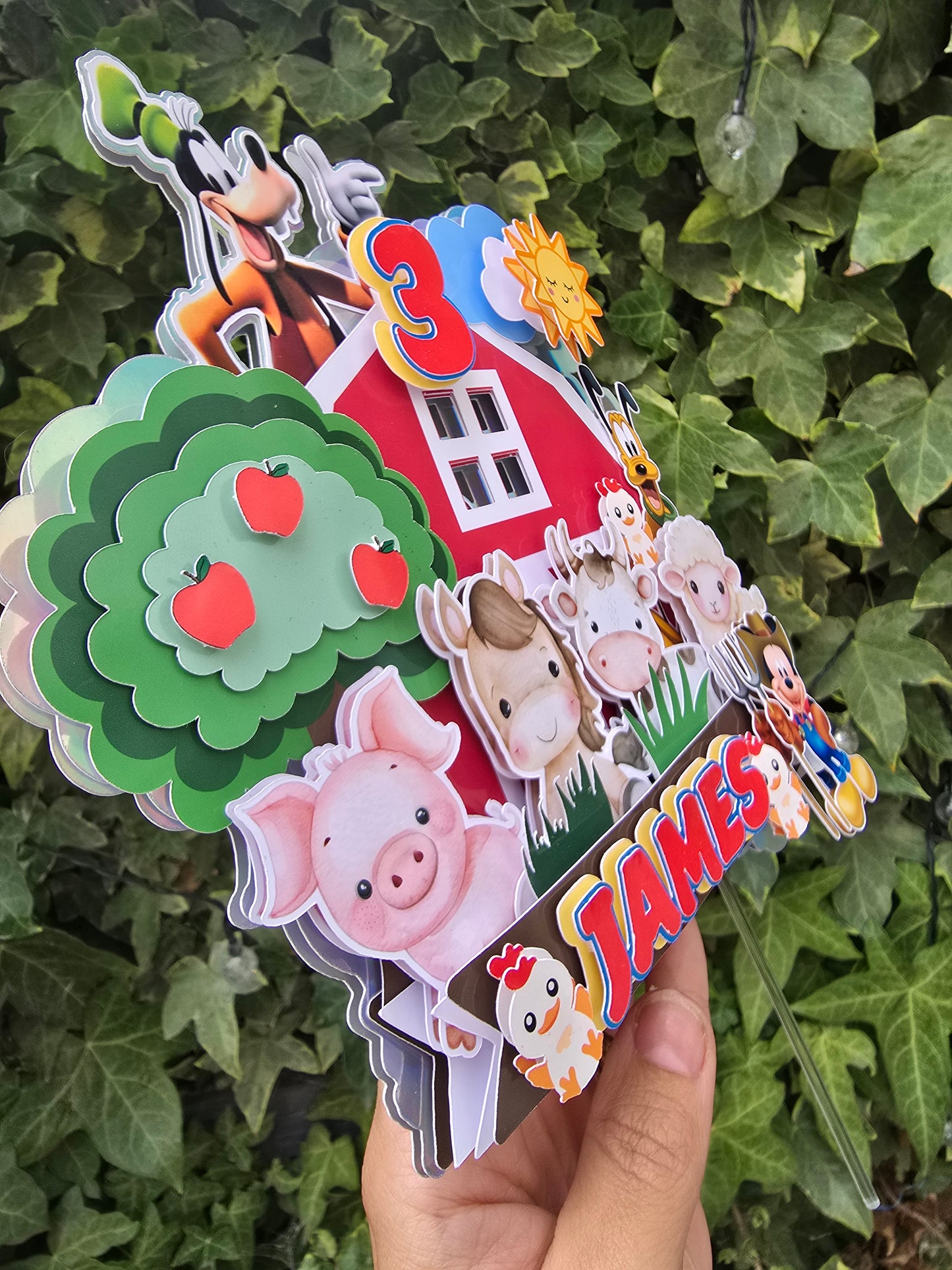 Personalised Farm Birthday Cake Topper – Custom Name & Age Barnyard Party Decoration – Farm Animal Cake Decor