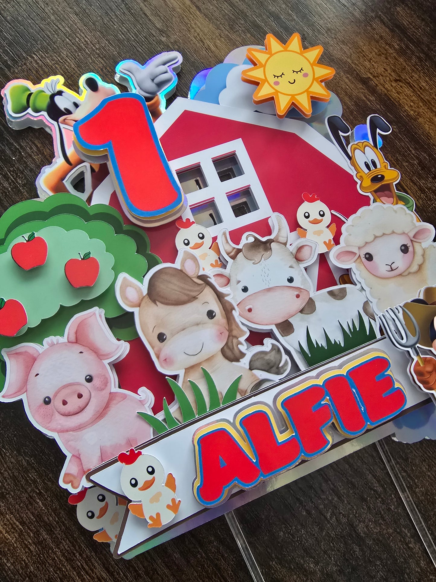 Personalised Farm Birthday Cake Topper – Custom Name & Age Barnyard Party Decoration – Farm Animal Cake Decor