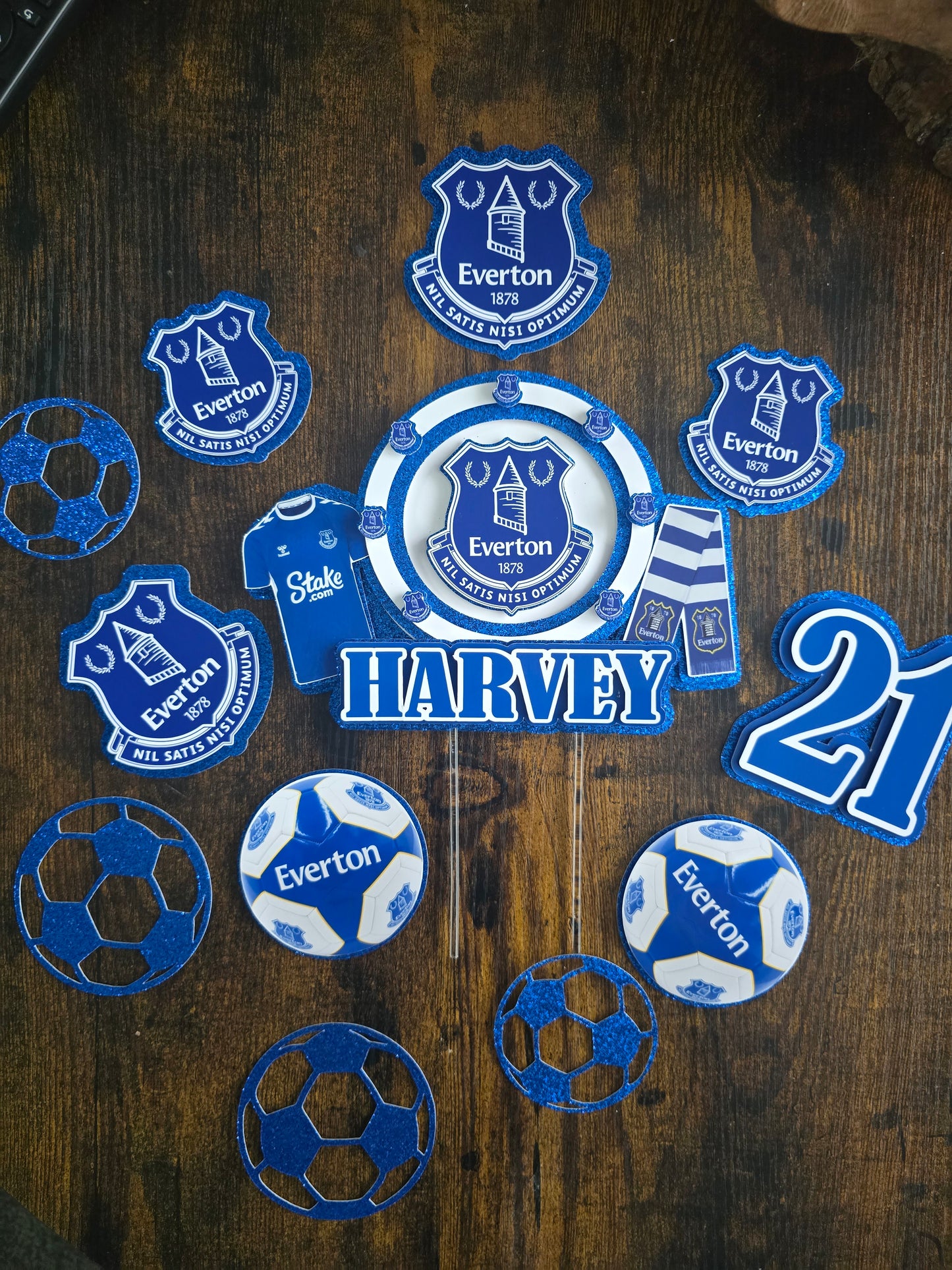 Personalised Football Cake Topper – Blue Football Birthday Cake Topper – Custom Name & Age Football Cake Decoration