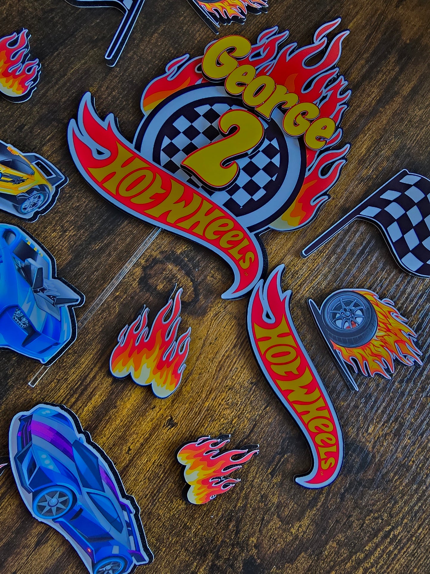 Personalised Racing Birthday Cake Topper Set – Race Car Cake Decorations – Kids Racing Theme Cake Topper