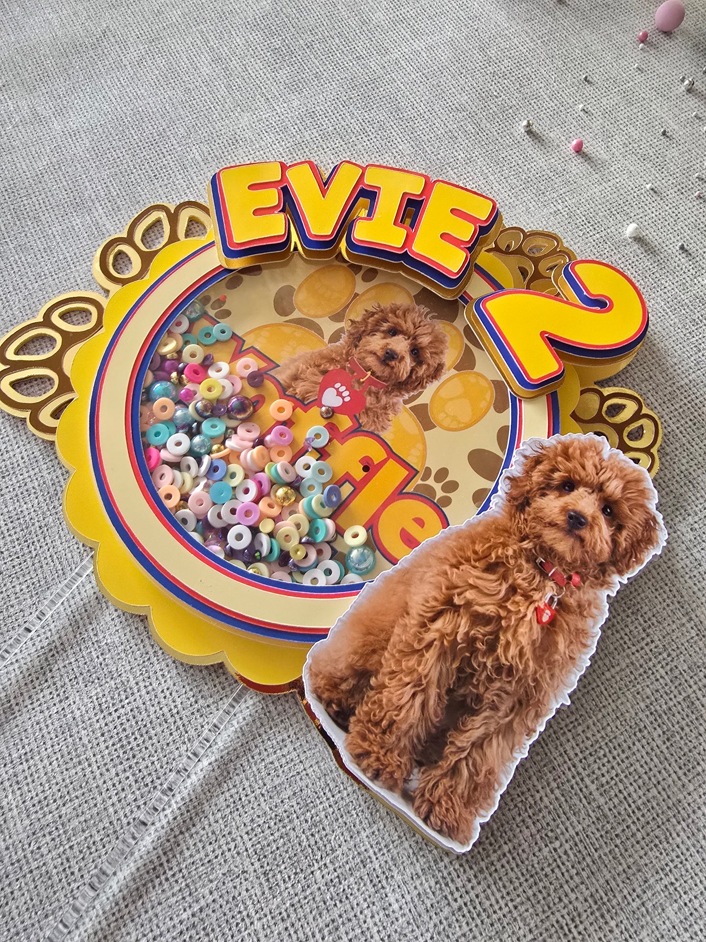 Personalised Puppy Cake Topper – Custom Name & Age Birthday Decoration – Dog Theme Birthday Cake Topper