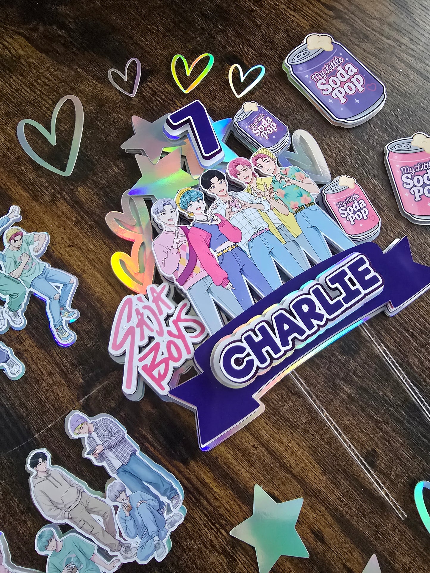 K-Pop Style Cake Topper Set - Personalised Name & Age - Music Idol Birthday Cake Decorations