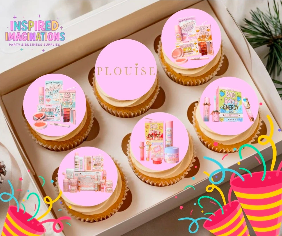 Pink Beauty Edible Cupcake Toppers – 12 Glam Makeup Cupcake Decorations – Icing Sheet or Rice Paper Edible Cake Toppers