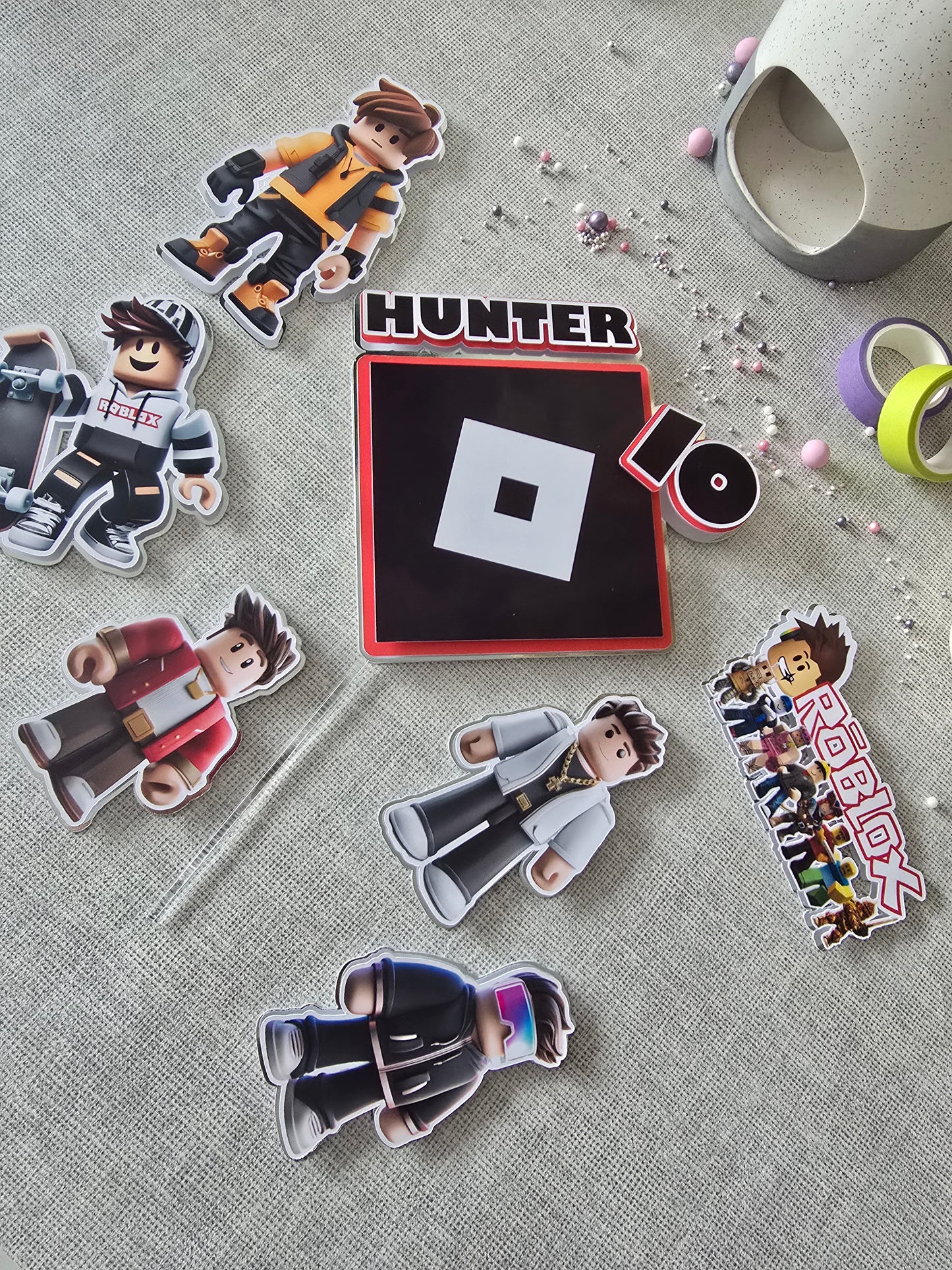 Personalised Gaming Avatar Cake Topper Set – Custom Name & Age Birthday Decorations – Gamer Party Theme