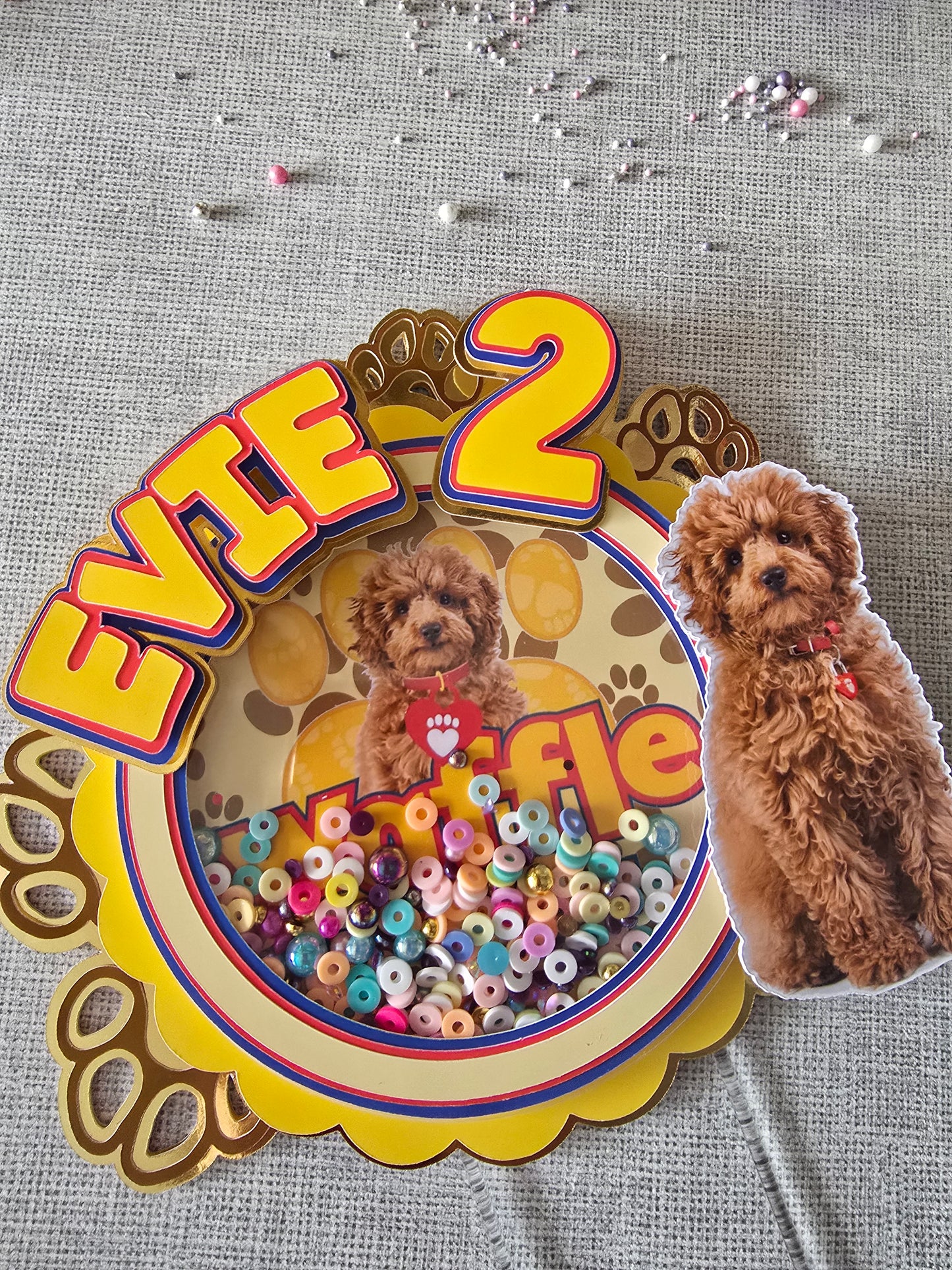 Personalised Puppy Cake Topper – Custom Name & Age Birthday Decoration – Dog Theme Birthday Cake Topper