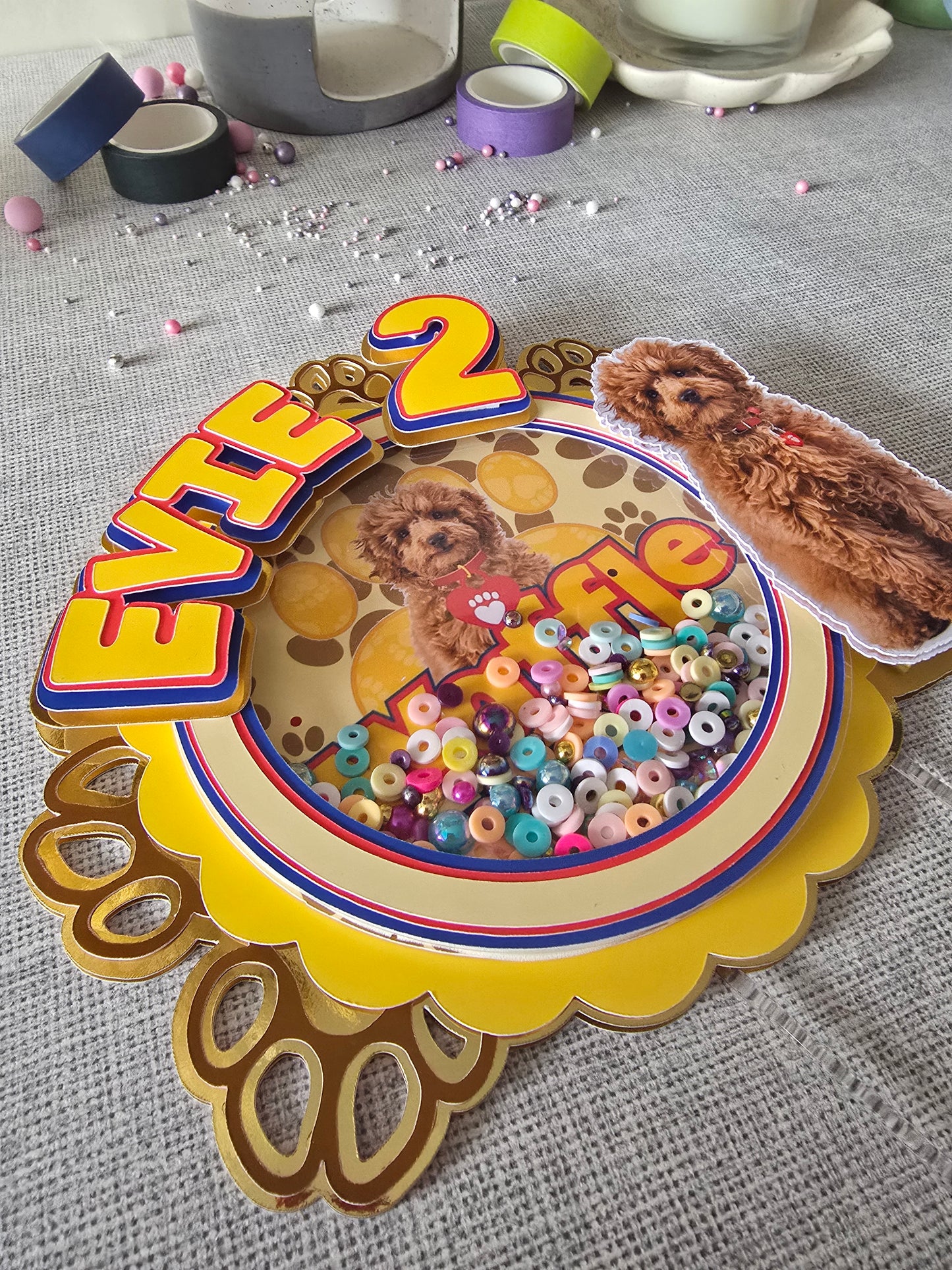 Personalised Puppy Cake Topper – Custom Name & Age Birthday Decoration – Dog Theme Birthday Cake Topper
