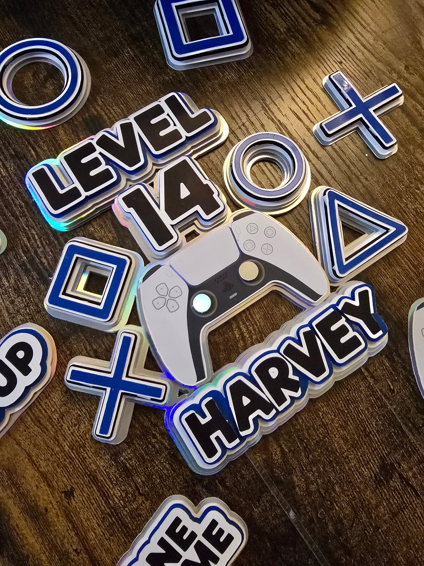 Gaming Birthday Cake Topper Set - Personalised Name & Age - Level Up Cake Decorations