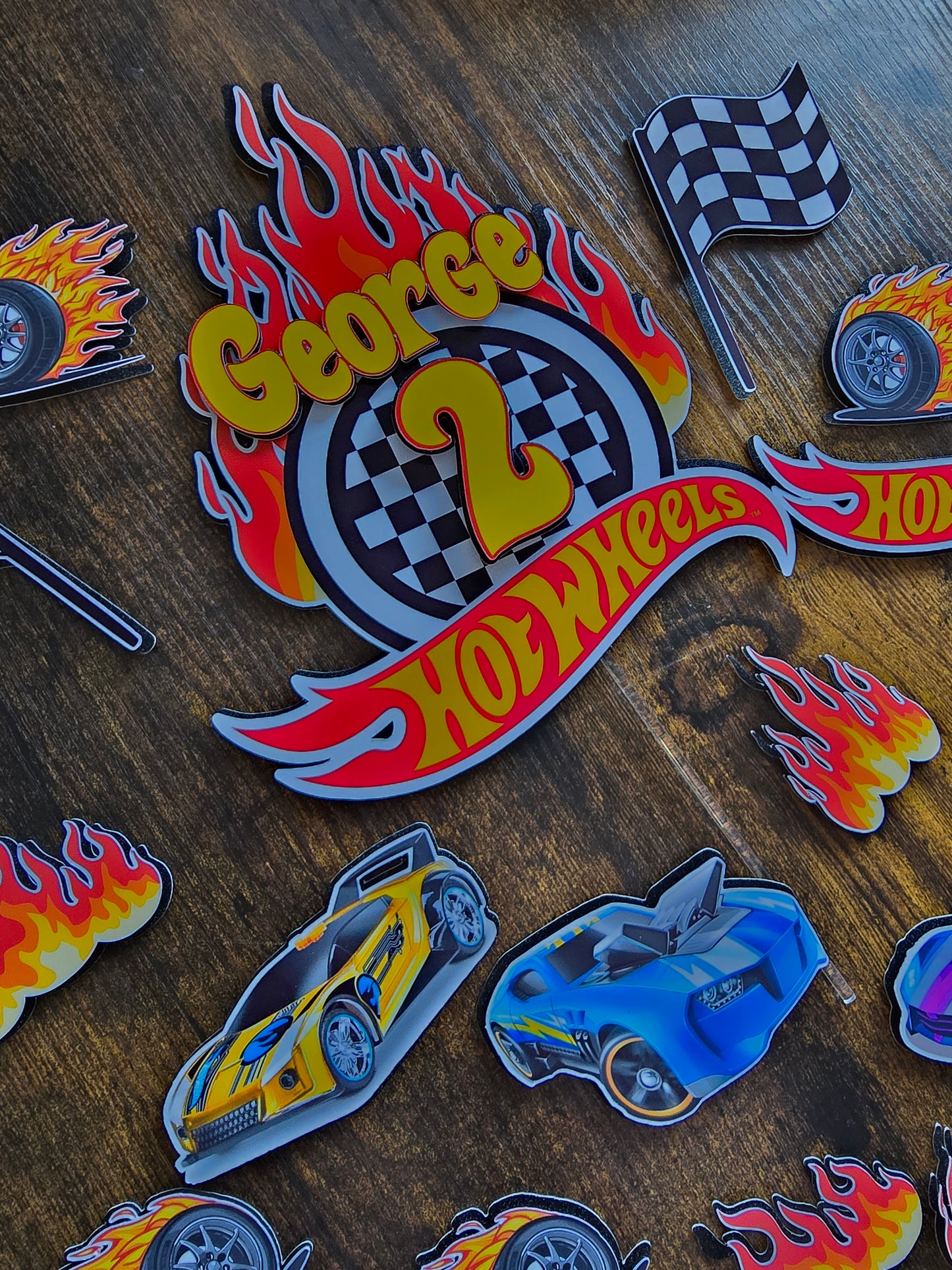 Personalised Racing Birthday Cake Topper Set – Race Car Cake Decorations – Kids Racing Theme Cake Topper