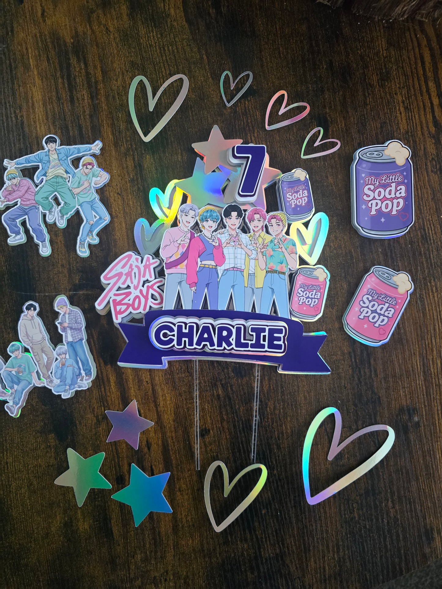 K-Pop Style Cake Topper Set - Personalised Name & Age - Music Idol Birthday Cake Decorations