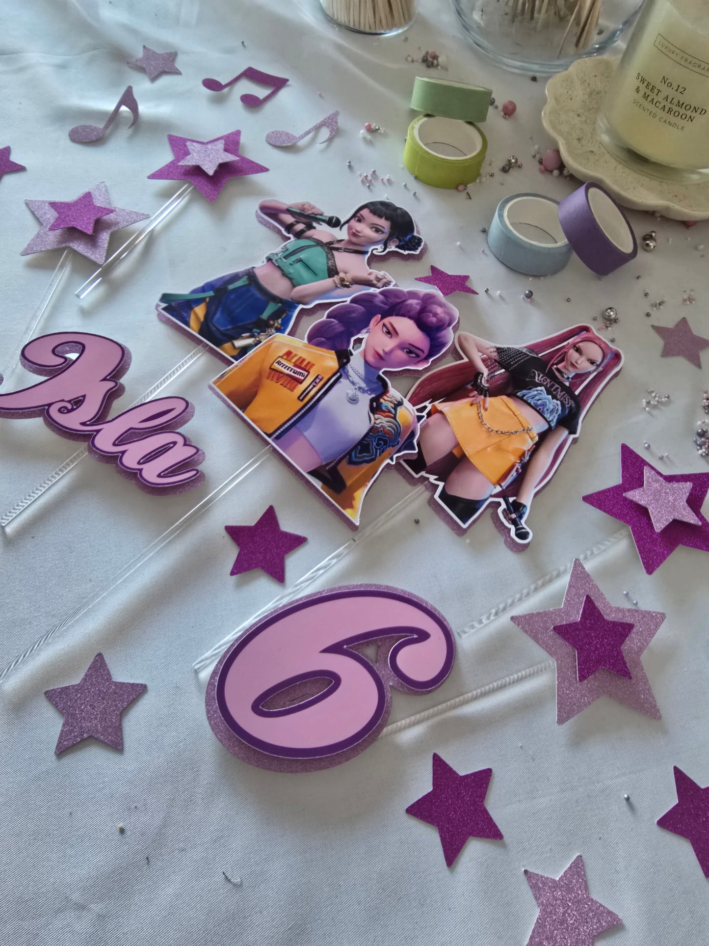 Pop Star Girl Cake Topper Set - Personalised Name & Age - Music Birthday Cake Decorations